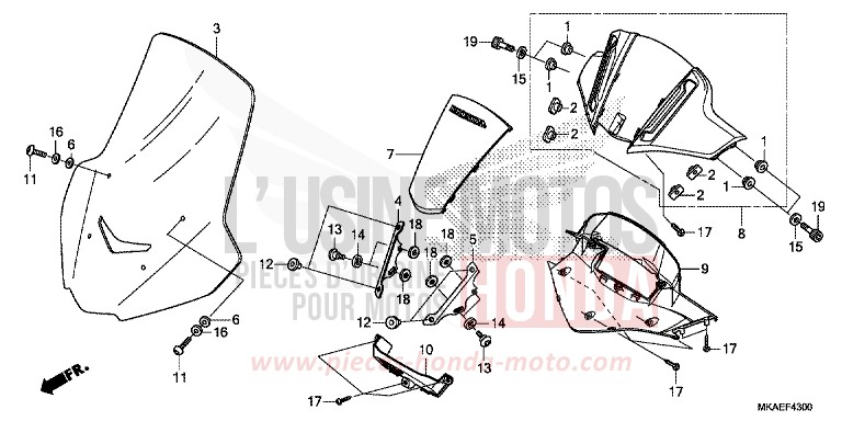 VISIERE DES INSTRUMENTS/PARE-BRISE de Integra 750 MAT BULLET SILVER (NH389) de 2016